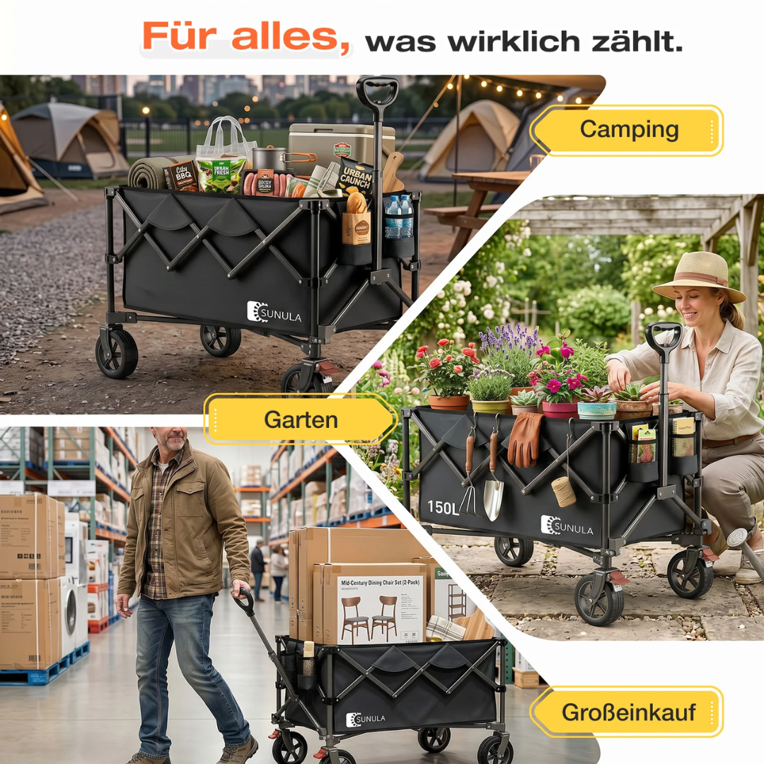 Faltbarer Bollerwagen 120 kg – 150L Handwagen mit Geländerädern – Bild 7