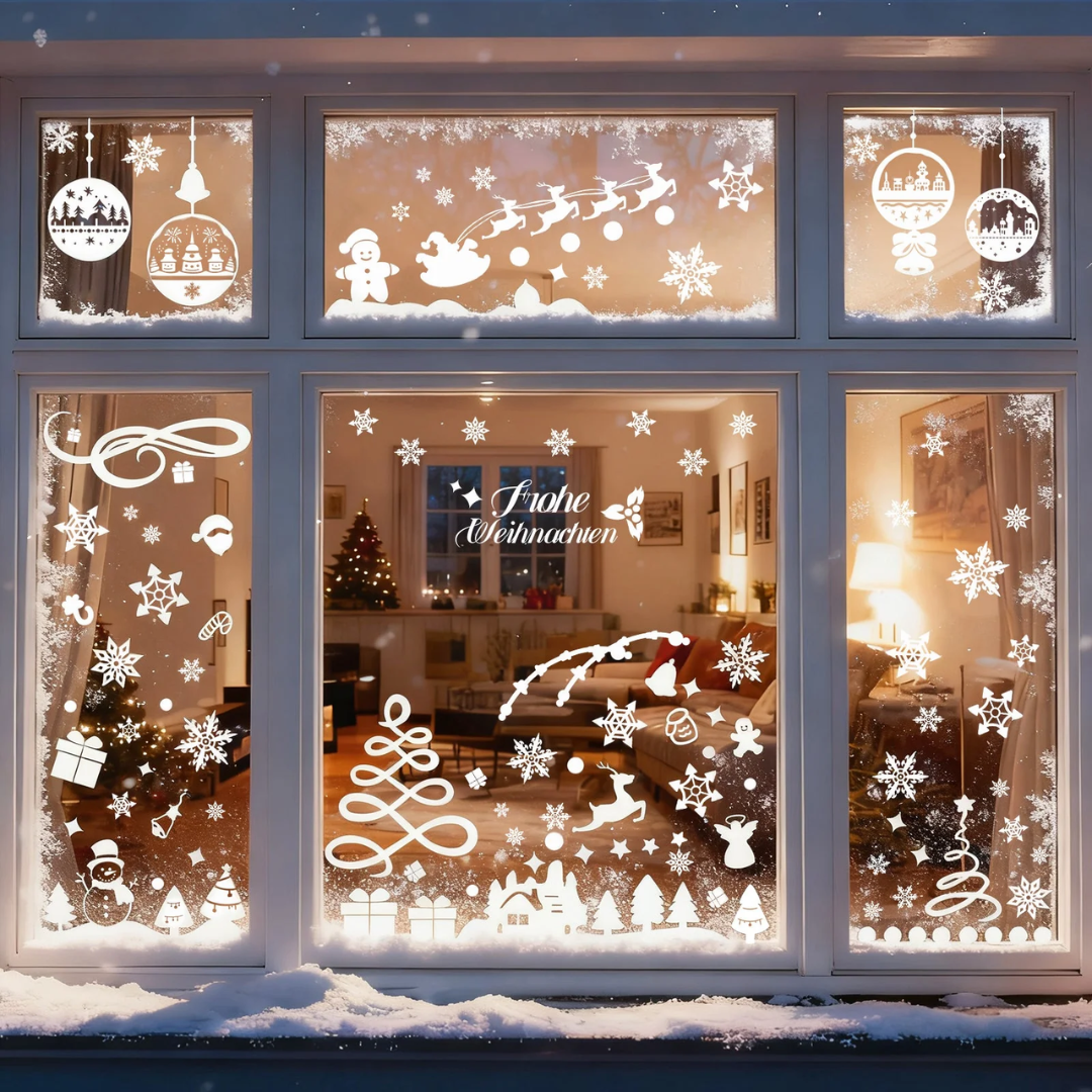 Fensterbilder Weihnachten – Wiederverwendbare Fensterdeko Weiß