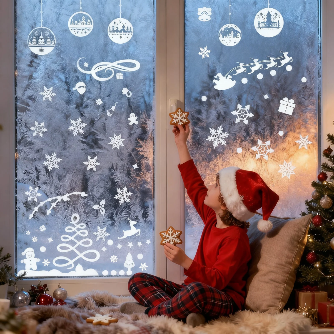 Fensterbilder Weihnachten – Wiederverwendbare Fensterdeko Weiß – Bild 2