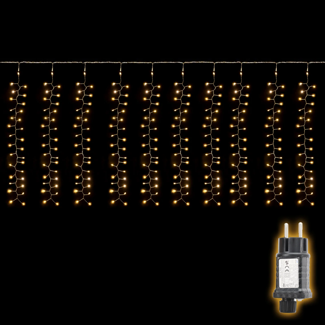 LED-Lichtervorhang 300er Eisregen 3x1 m, 8 Modi & Timer, Warmweiß