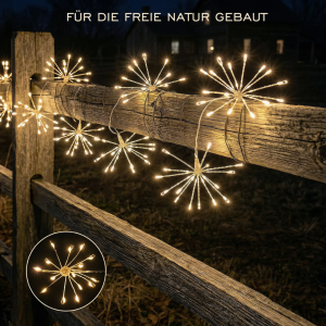 LED Solar Feuerwerk Lichterkette Außen – 75 LEDs, 8 Modi, Warmweiß