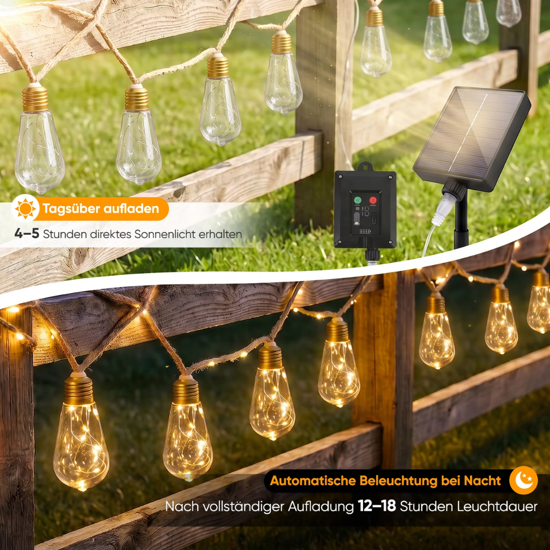 LED Solar Hanfseil Lichterkette Outdoor Vintage, 8 m (5 m Lichterkette + 3 m Zuleitung) – Bild 2