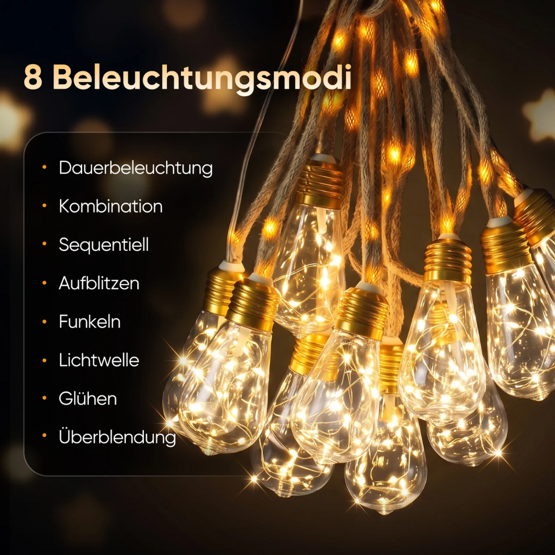 LED Solar Hanfseil Lichterkette Outdoor Vintage, 8 m (5 m Lichterkette + 3 m Zuleitung) – Bild 3