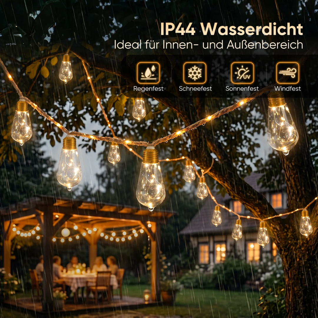 LED Solar Hanfseil Lichterkette Outdoor Vintage, 8 m (5 m Lichterkette + 3 m Zuleitung) – Bild 4