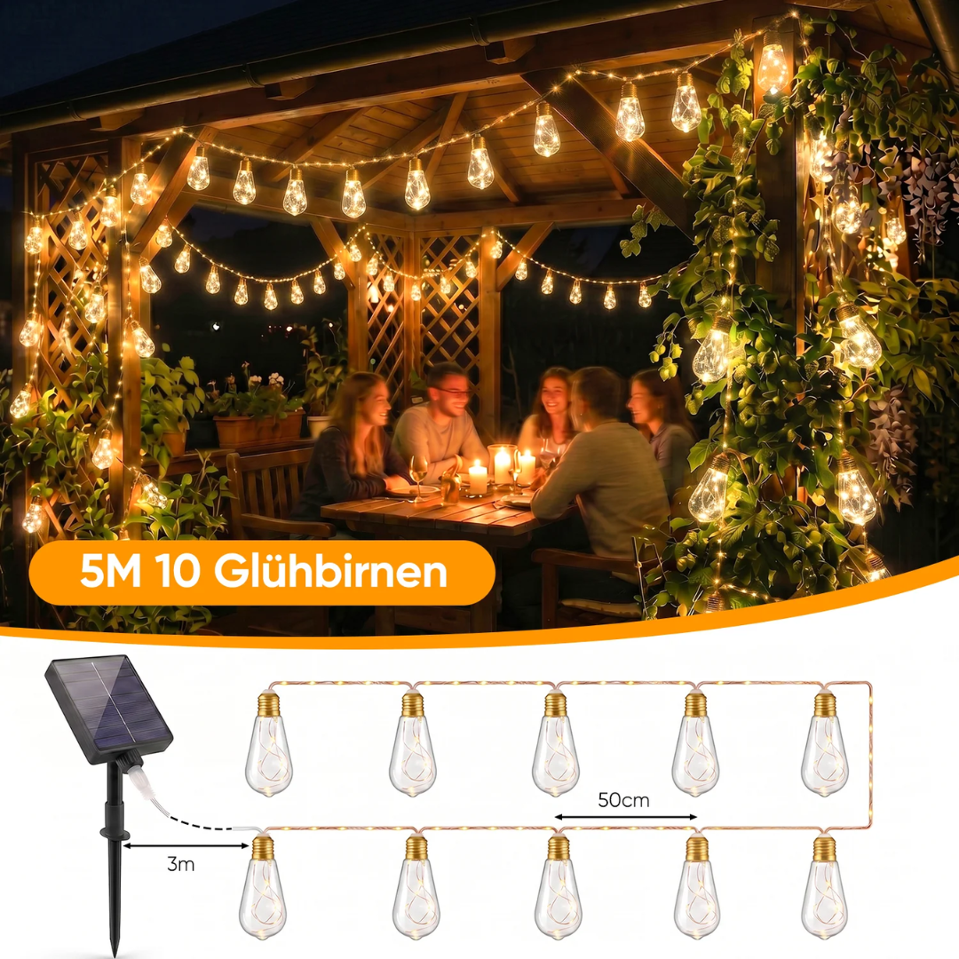 LED Solar Hanfseil Lichterkette Outdoor Vintage, 8 m (5 m Lichterkette + 3 m Zuleitung) – Bild 5