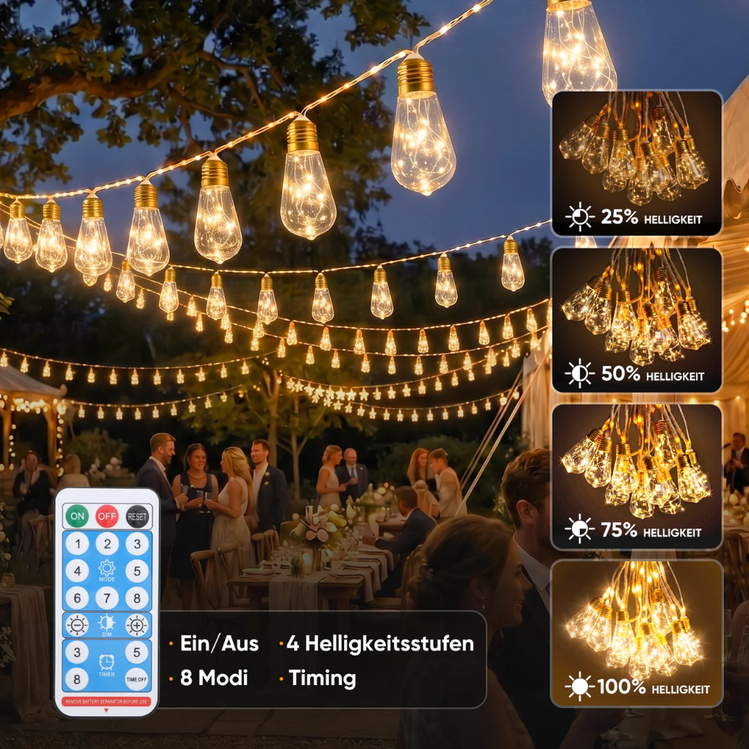LED Solar Hanfseil Lichterkette Outdoor Vintage, 8 m (5 m Lichterkette + 3 m Zuleitung) – Bild 6