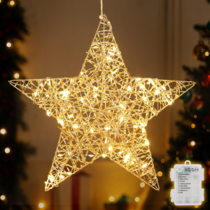 LED Stern Dekoleuchte Ø30 cm, Gold mit 80 LEDs, Batteriebetrieben