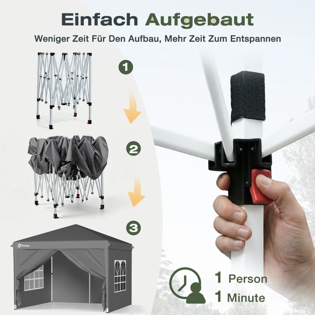 Sekey 2x2m Pop-Up Pavillon mit Seitenwänden – Wasserdicht, Windfest & Winterfest – Bild 3