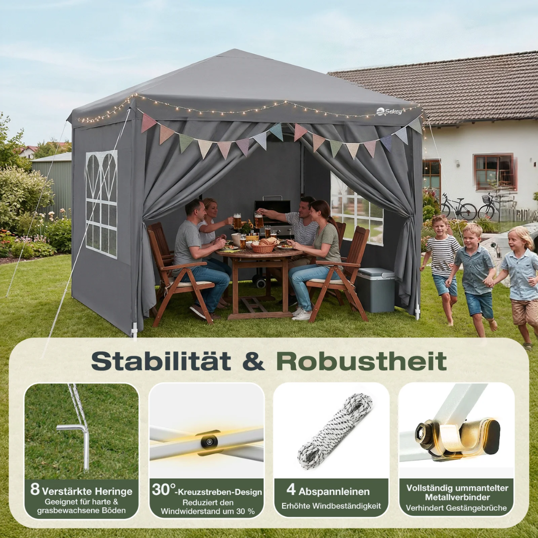 Sekey 2x2m Pop-Up Pavillon mit Seitenwänden – Wasserdicht, Windfest & Winterfest – Bild 4