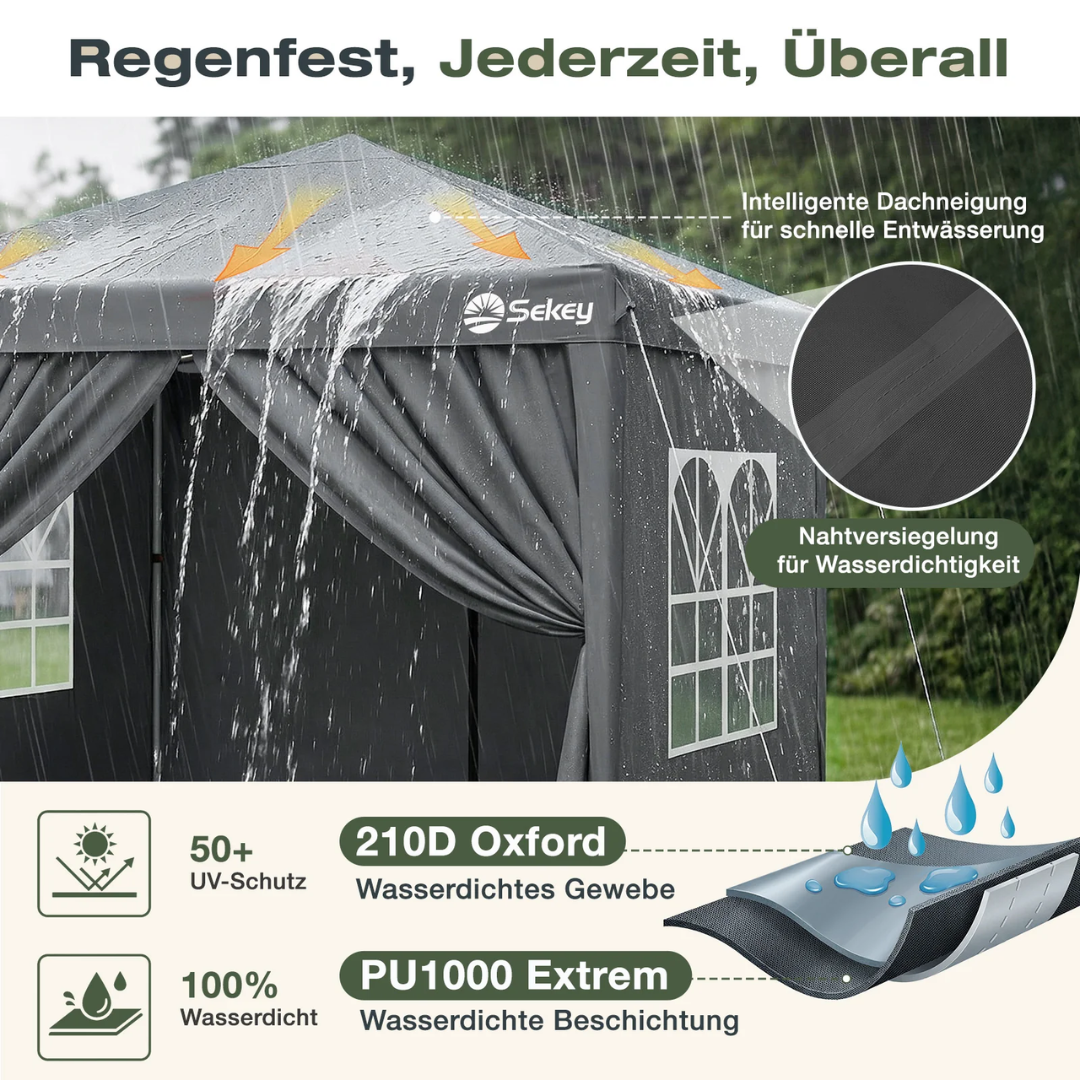 Sekey 2x2m Pop-Up Pavillon mit Seitenwänden – Wasserdicht, Windfest & Winterfest – Bild 5