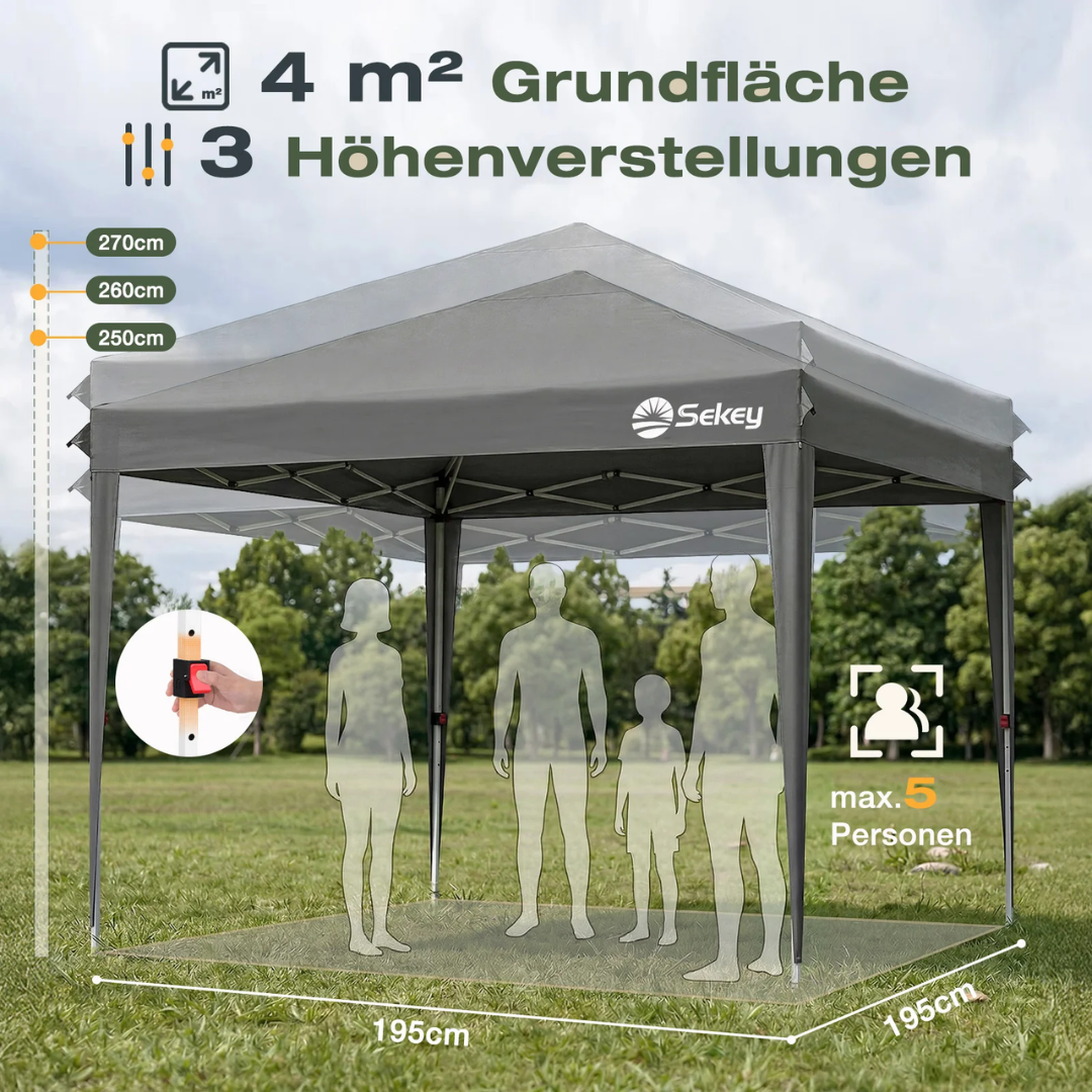 Sekey 2x2m Pop-Up Pavillon mit Seitenwänden – Wasserdicht, Windfest & Winterfest – Bild 6