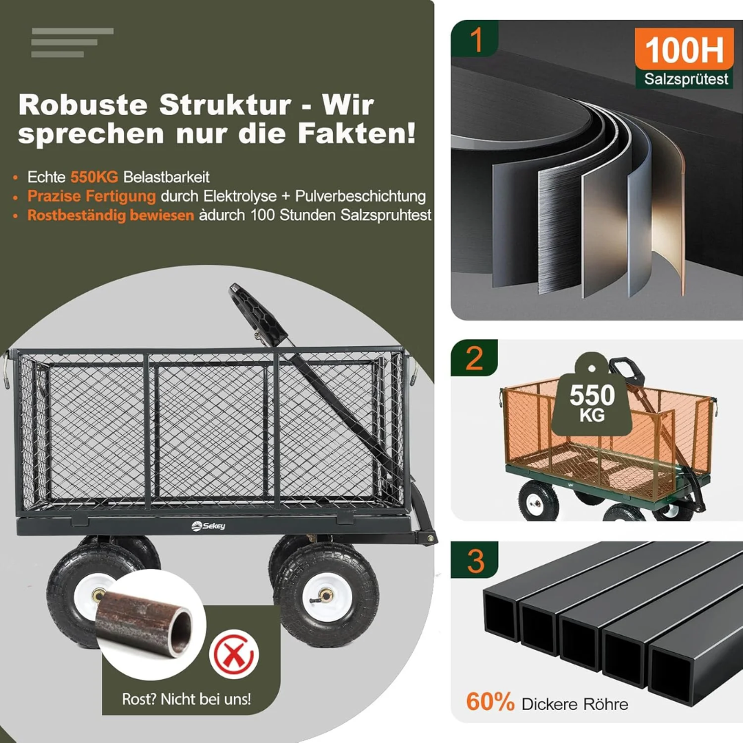 Sekey 3-in-1 Bollerwagen 500 kg – Gartenwagen mit abnehmbaren Seitenwänden & 10-Zoll-Gummireifen – Bild 2