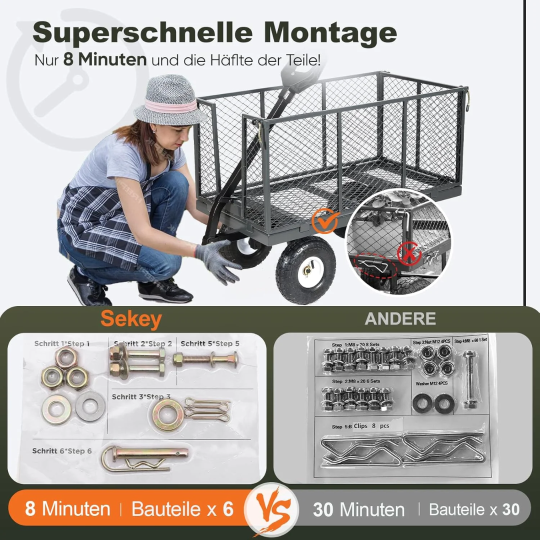 Sekey 3-in-1 Bollerwagen 500 kg – Gartenwagen mit abnehmbaren Seitenwänden & 10-Zoll-Gummireifen – Bild 6