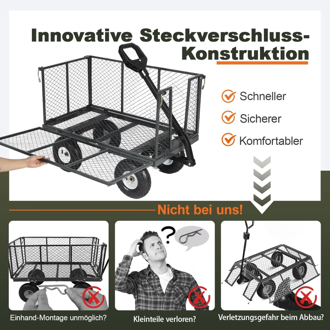 Sekey 3-in-1 Bollerwagen 500 kg – Gartenwagen mit abnehmbaren Seitenwänden & 10-Zoll-Gummireifen – Bild 7