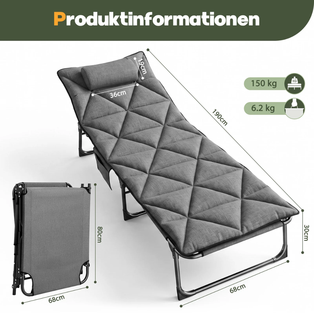 Sekey Campingliege Klappliege klappbar mit Matratze & Kopfkissen – Bild 2