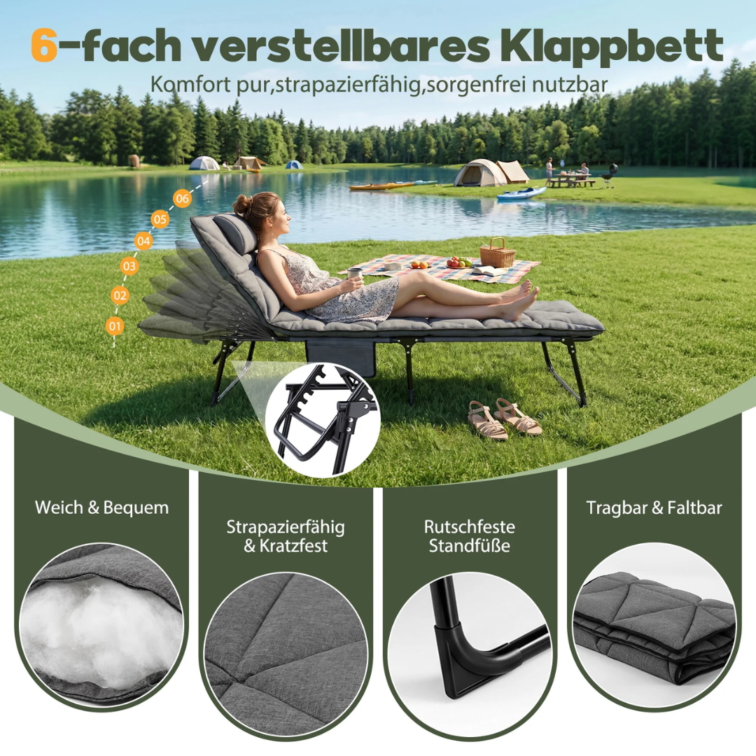 Sekey Campingliege Klappliege klappbar mit Matratze & Kopfkissen – Bild 3