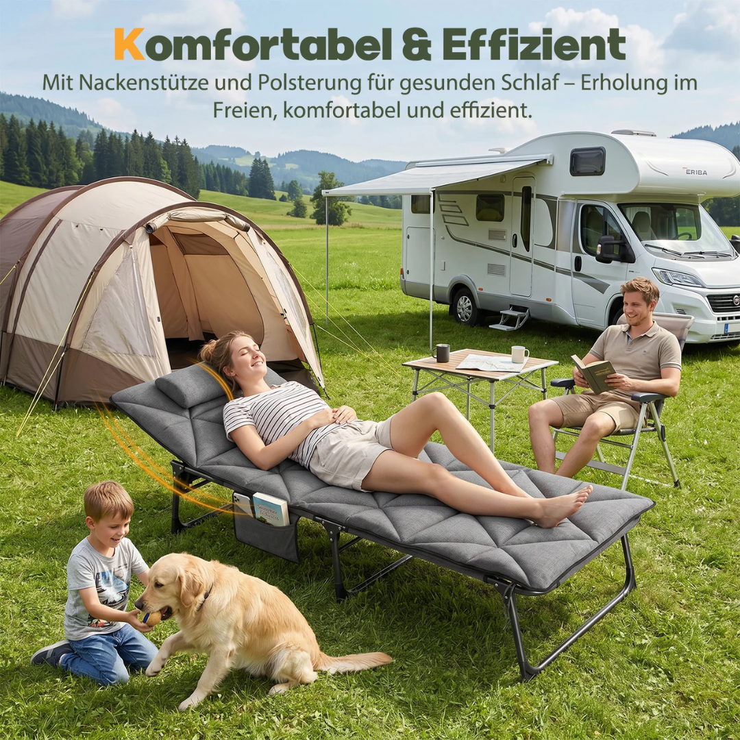 Sekey Campingliege Klappliege klappbar mit Matratze & Kopfkissen – Bild 5