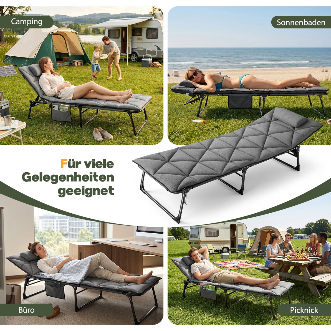 Sekey Campingliege Klappliege klappbar mit Matratze & Kopfkissen – Bild 6