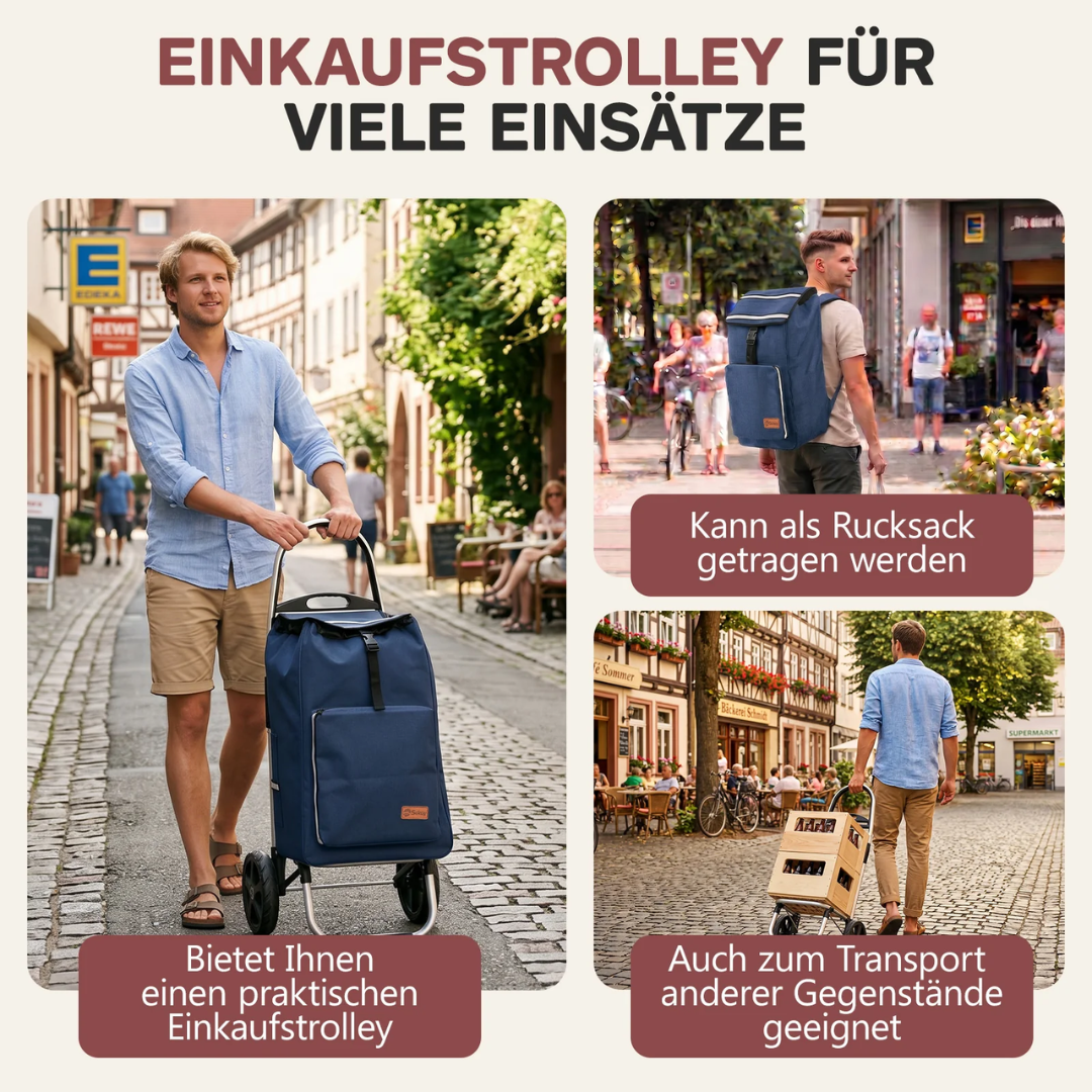 Sekey Einkaufstrolley klappbar 3-in-1 – Einkaufstrolley, Sackkarre & Rucksack mit Aluminiumrahmen – Bild 4