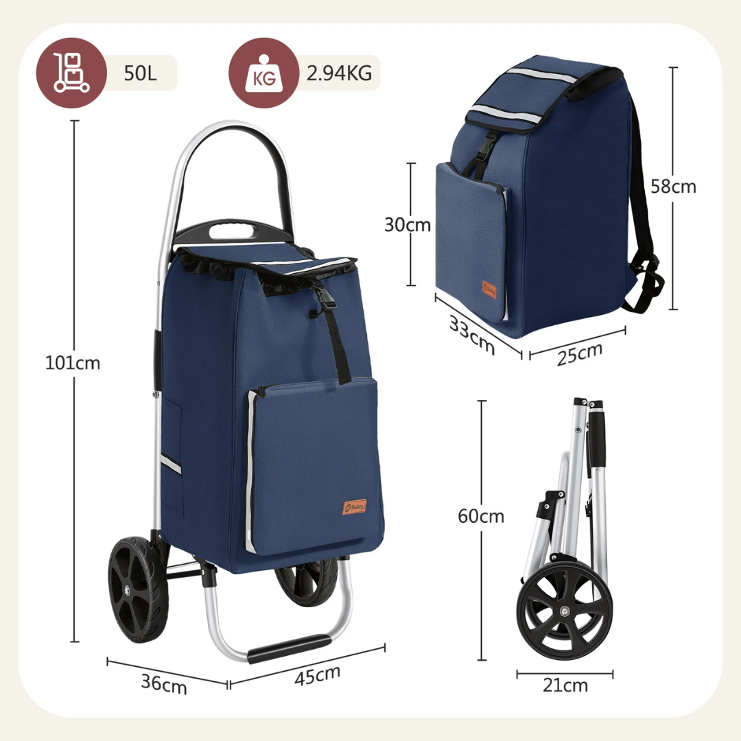 Sekey Einkaufstrolley klappbar 3-in-1 – Einkaufstrolley, Sackkarre & Rucksack mit Aluminiumrahmen – Bild 5