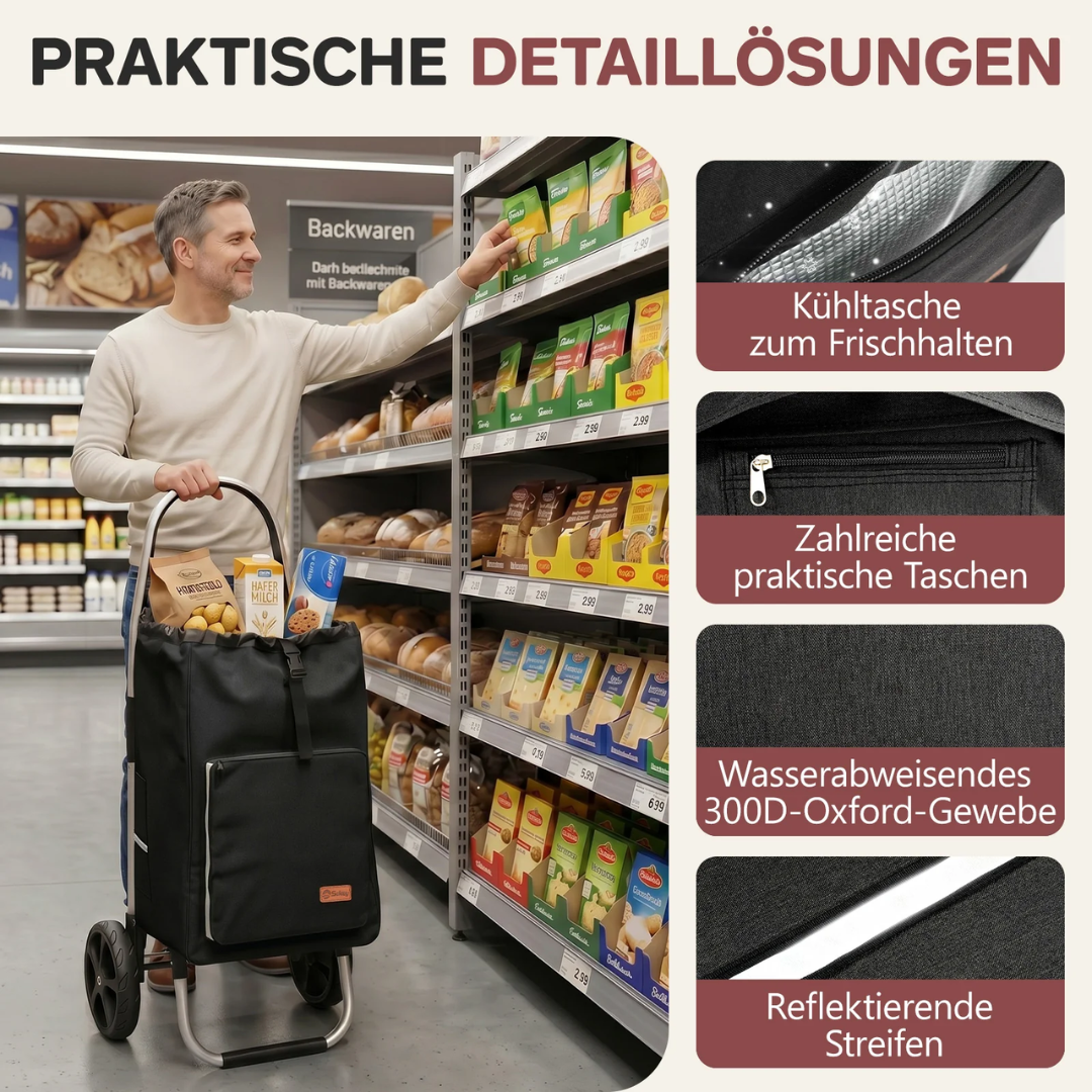 Sekey Einkaufstrolley klappbar 3-in-1 – Einkaufstrolley, Sackkarre & Rucksack mit Aluminiumrahmen – Bild 7