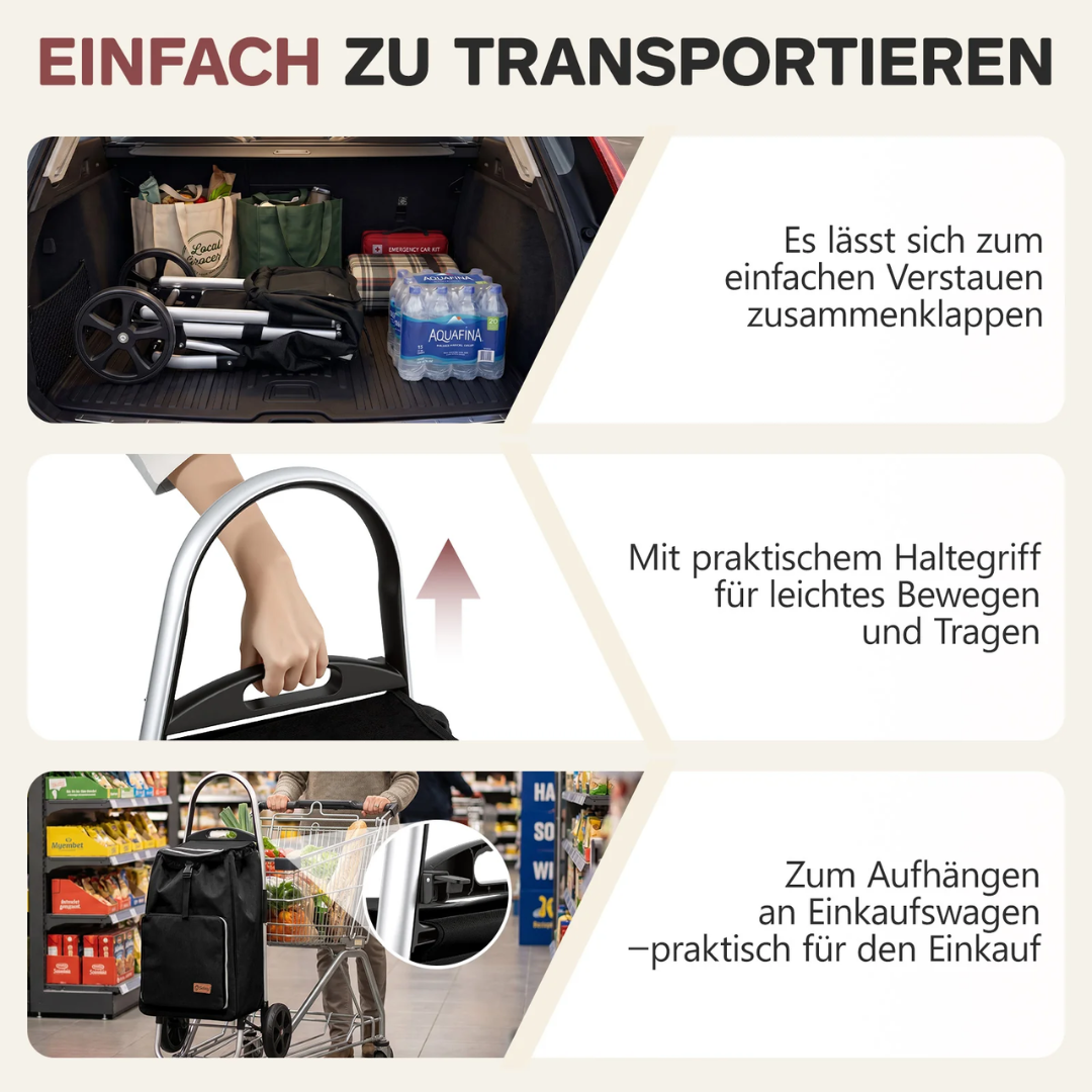 Sekey Einkaufstrolley klappbar 3-in-1 – Einkaufstrolley, Sackkarre & Rucksack mit Aluminiumrahmen – Bild 8