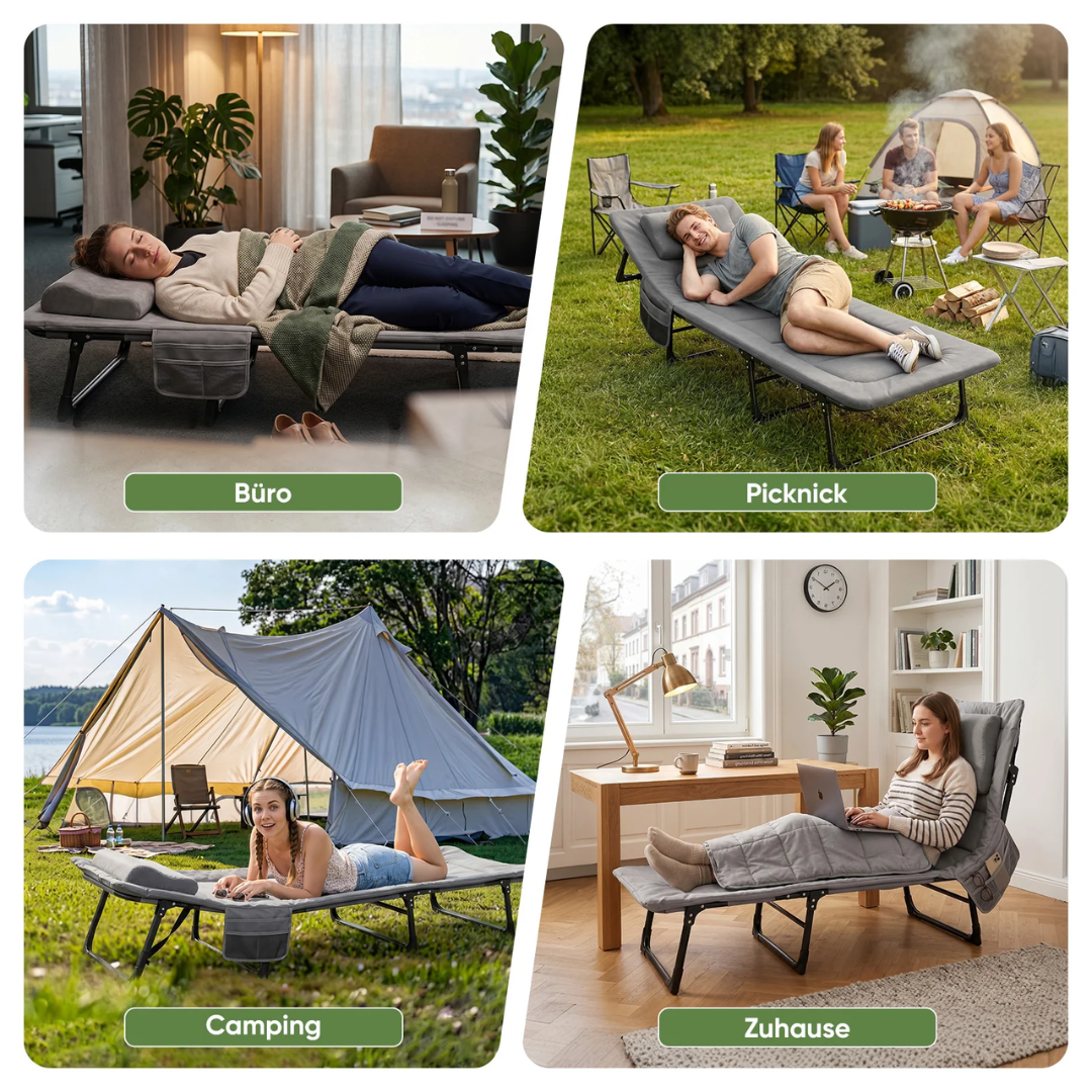 Sekey Faltbett klappbar mit Matratze & Kissen 193x70 cm – verstellbares Campingbett mit 6-fach Rückenlehne – Bild 2