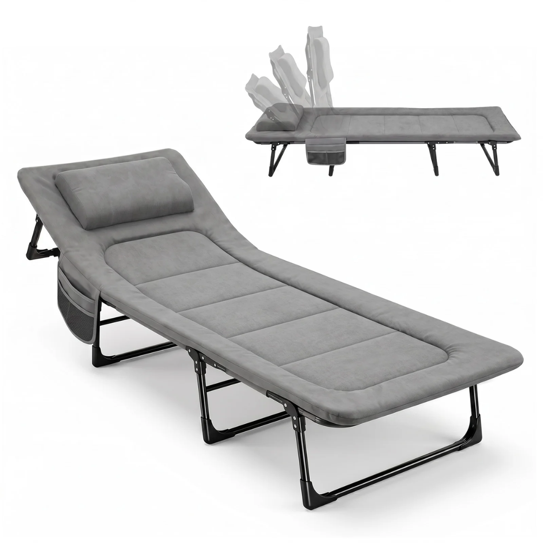 Sekey Faltbett klappbar mit Matratze & Kissen 193x70 cm – verstellbares Campingbett mit 6-fach Rückenlehne