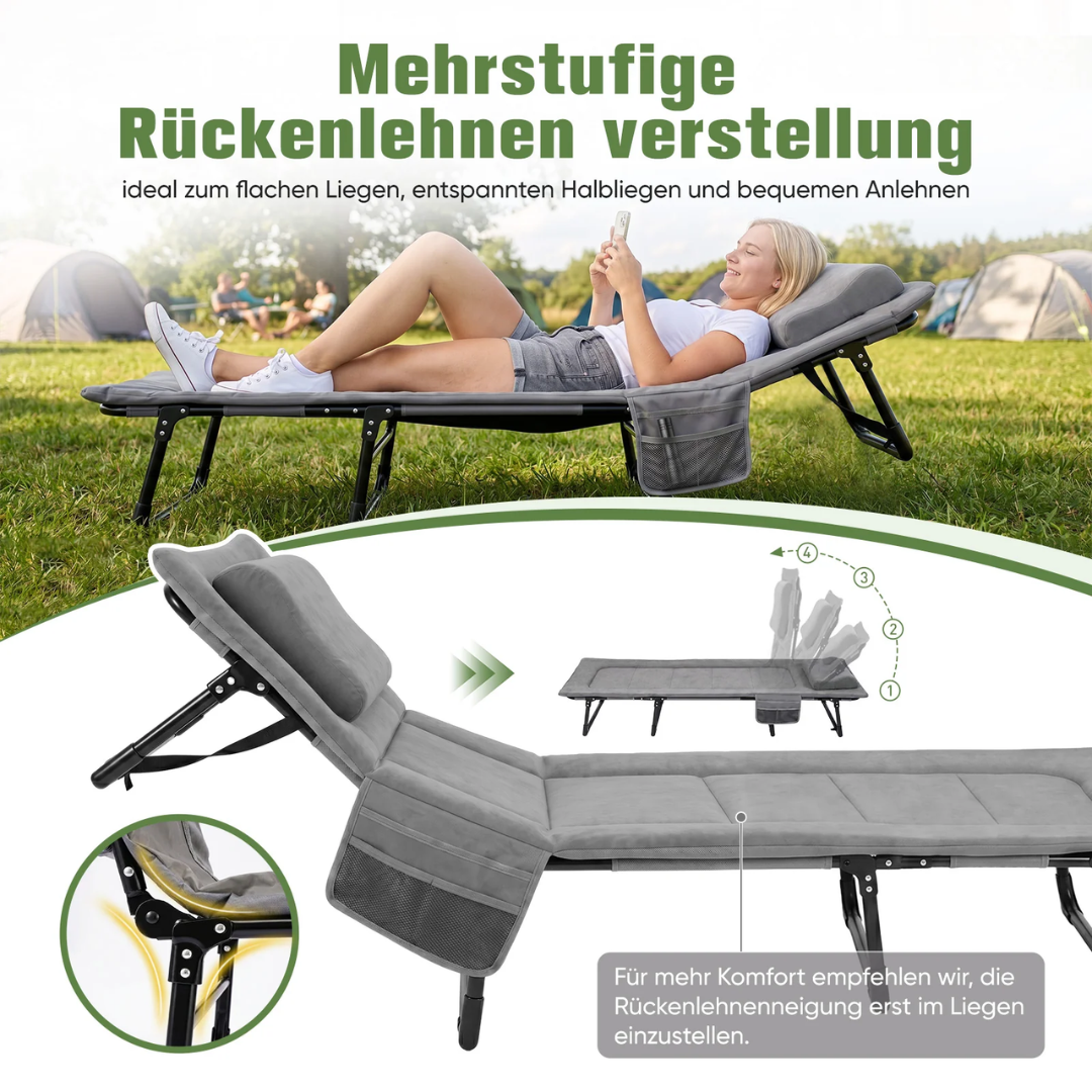 Sekey Faltbett klappbar mit Matratze & Kissen 193x70 cm – verstellbares Campingbett mit 6-fach Rückenlehne – Bild 4