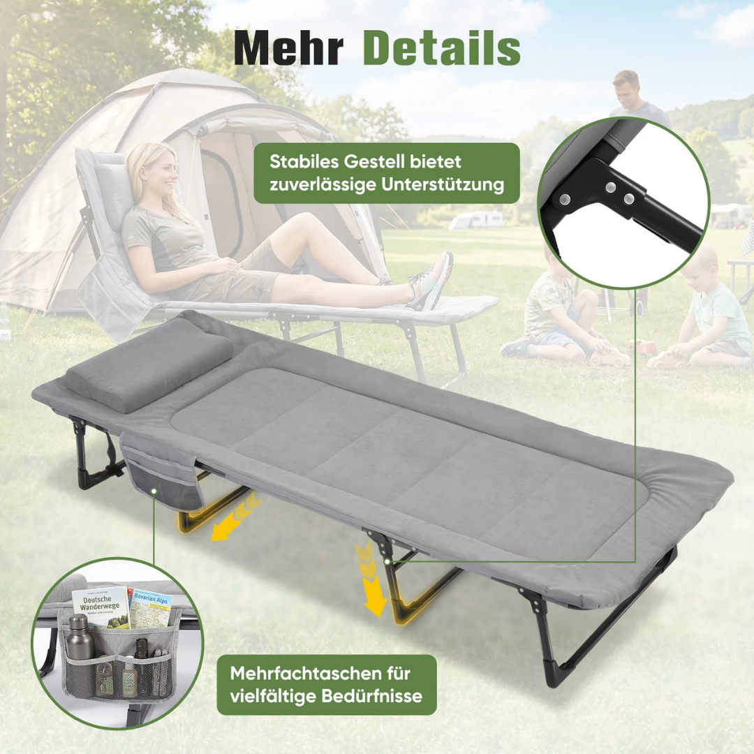 Sekey Faltbett klappbar mit Matratze & Kissen 193x70 cm – verstellbares Campingbett mit 6-fach Rückenlehne – Bild 5