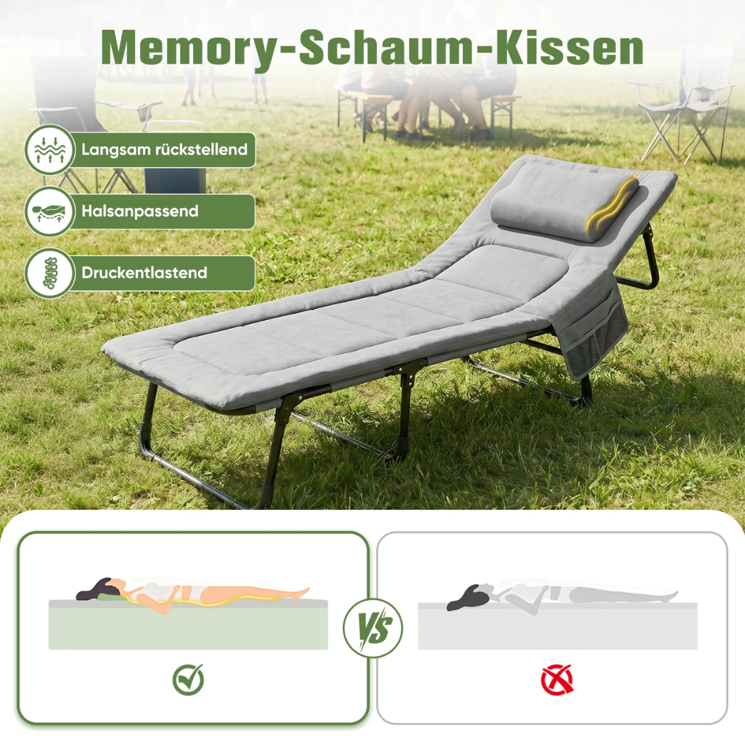 Sekey Faltbett klappbar mit Matratze & Kissen 193x70 cm – verstellbares Campingbett mit 6-fach Rückenlehne – Bild 7