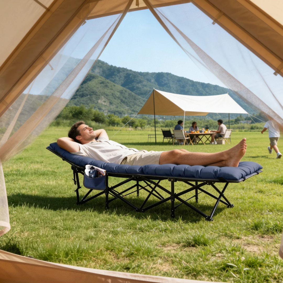 Sekey Feldbett Klappbar 190 × 71 × 35 cm – Campingbett mit 7 cm Matratze, Dunkelblau – Bild 2
