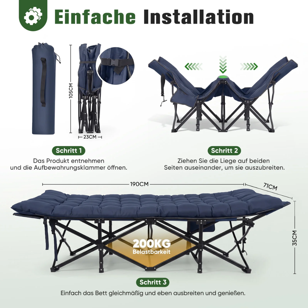 Sekey Feldbett Klappbar 190 × 71 × 35 cm – Campingbett mit 7 cm Matratze, Dunkelblau – Bild 3