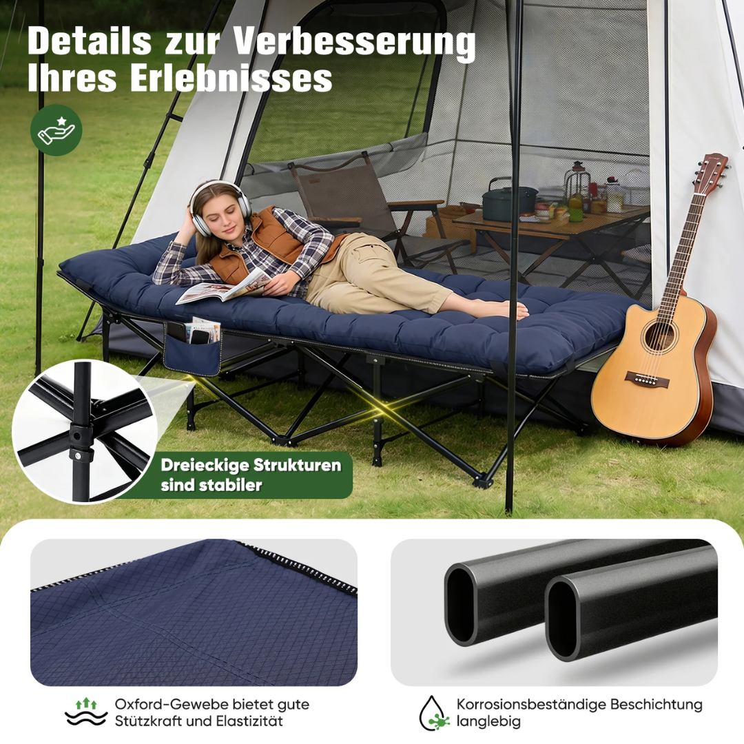 Sekey Feldbett Klappbar 190 × 71 × 35 cm – Campingbett mit 7 cm Matratze, Dunkelblau – Bild 4