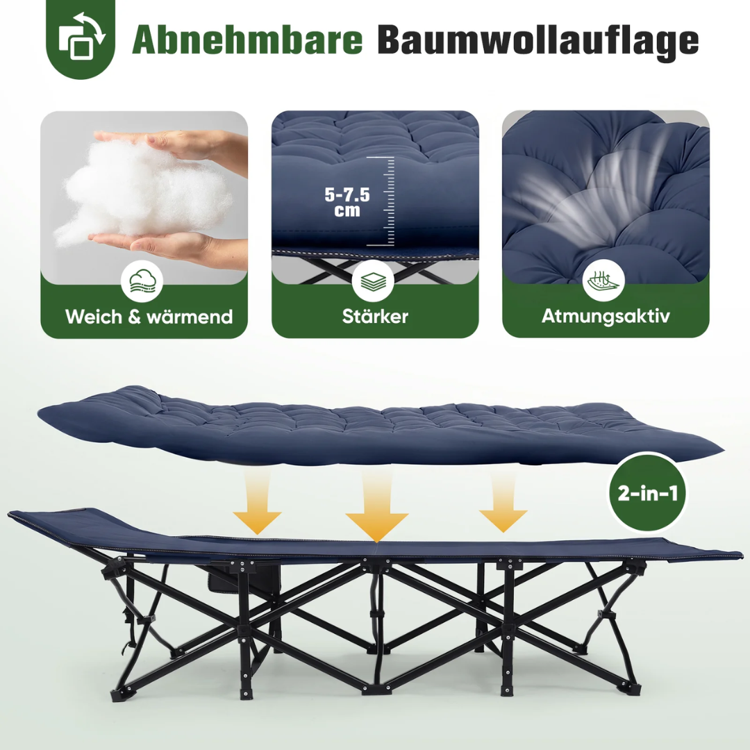Sekey Feldbett Klappbar 190 × 71 × 35 cm – Campingbett mit 7 cm Matratze, Dunkelblau – Bild 5