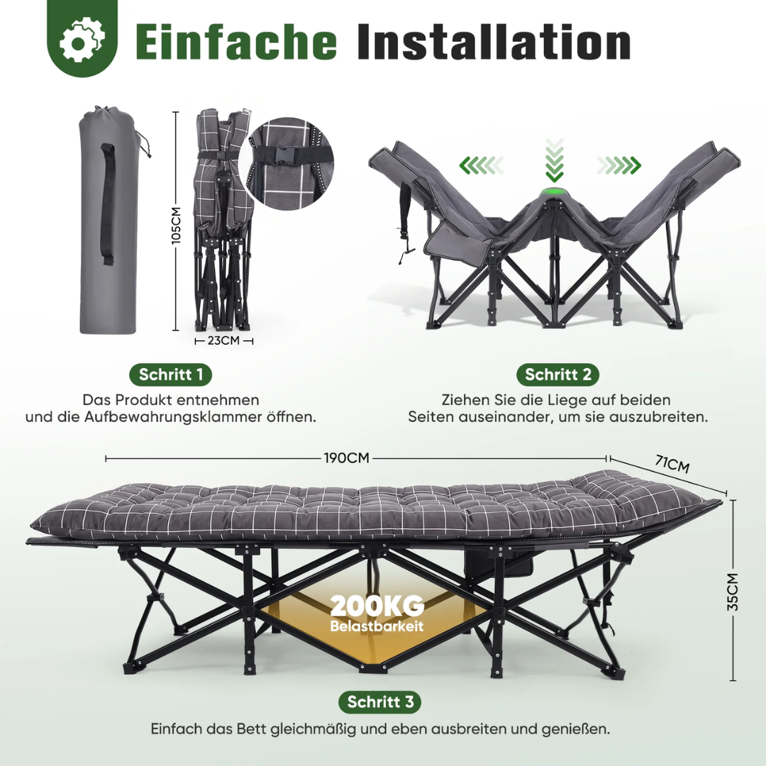 Sekey Feldbett Klappbar mit Matratze 190 × 71 cm – Campingbett bis 200 kg – Bild 3