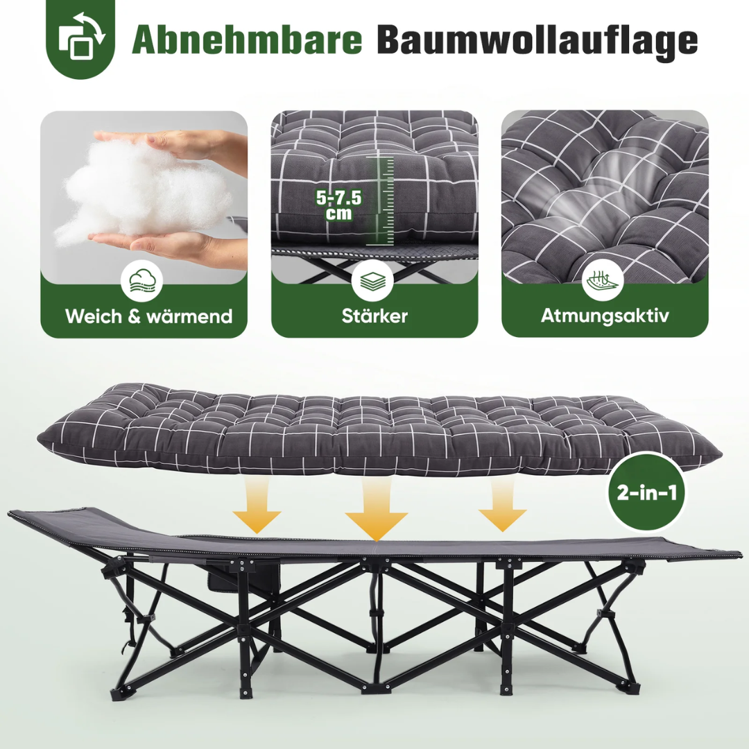 Sekey Feldbett Klappbar mit Matratze 190 × 71 cm – Campingbett bis 200 kg – Bild 5