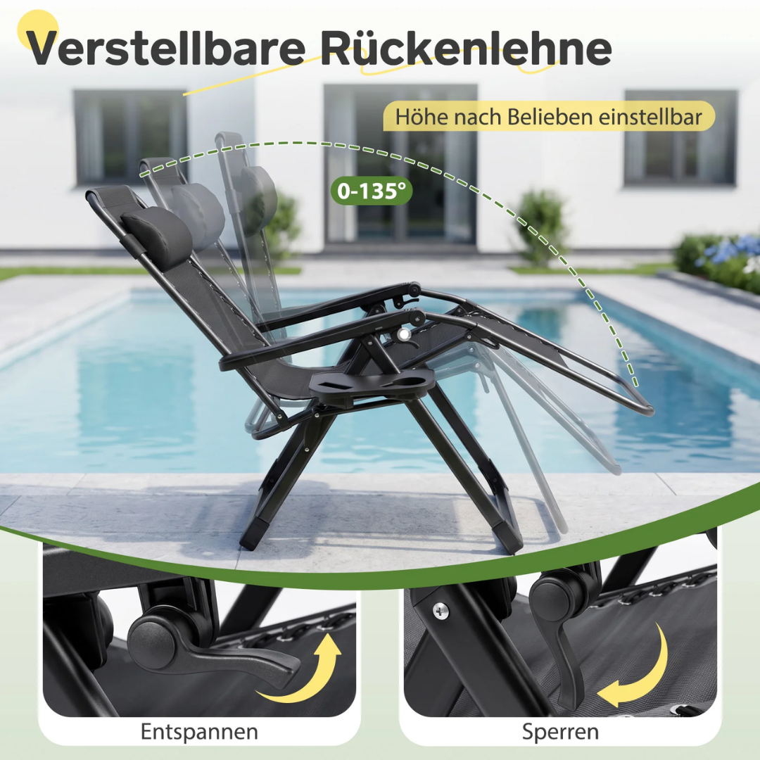 Sekey Gartenliege klappbar gepolstert – 3-fach verstellbare Sonnenliege mit Auflage – Bild 5