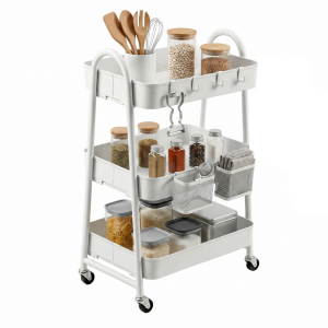Rollwagen Küche 30 cm – Schmaler Servierwagen aus Metall mit Rollen
