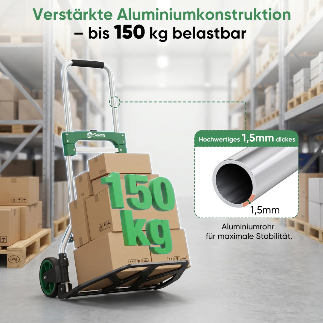 Sekey klappbare Sackkarre 150 kg – Schwerlast Transportkarre aus 1,5 mm verstärktem Aluminium – Bild 3