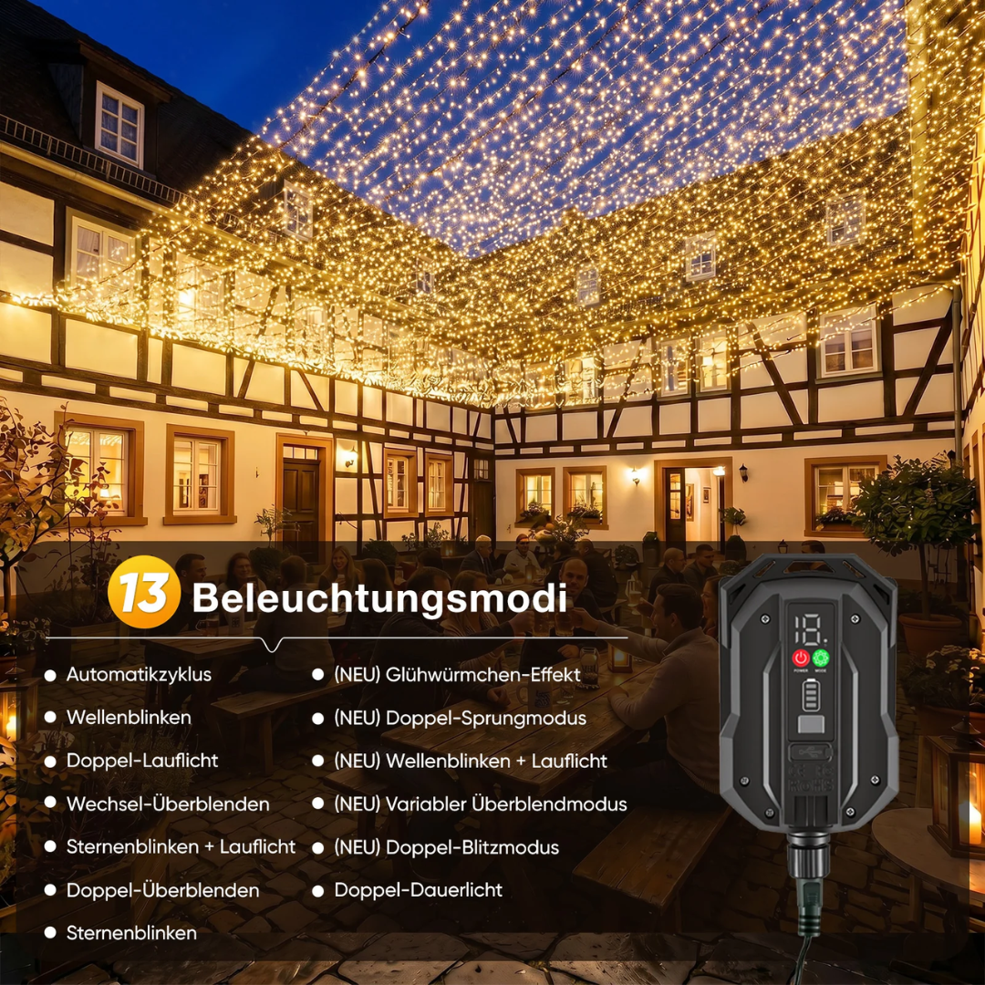 Solar Cluster Lichterkette Außen 768 LEDs, 8,6 m (5,6 m Licht + 3 m Kabel) – Bild 3