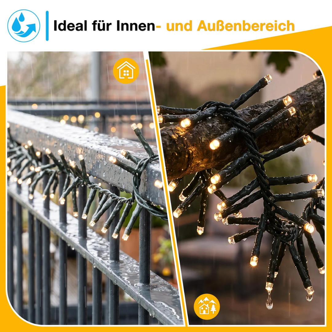 Solar Cluster Lichterkette Außen 768 LEDs, 8,6 m (5,6 m Licht + 3 m Kabel) – Bild 4