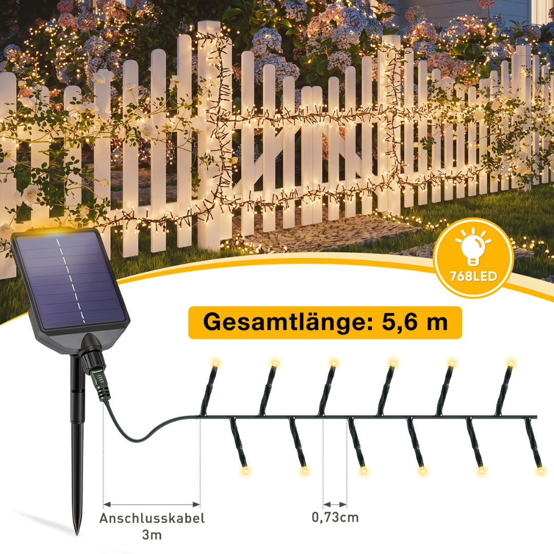 Solar Cluster Lichterkette Außen 768 LEDs, 8,6 m (5,6 m Licht + 3 m Kabel) – Bild 5