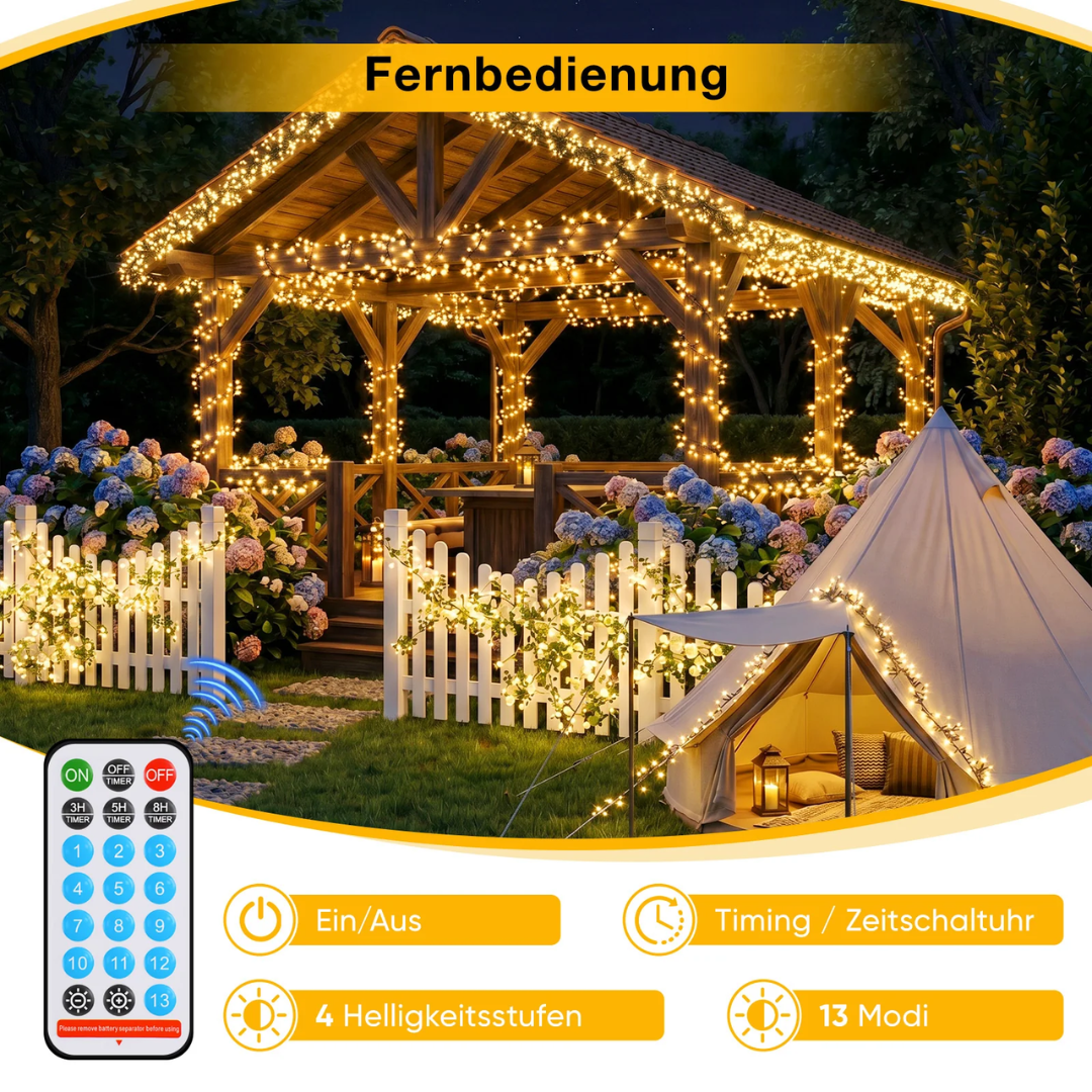 Solar Cluster Lichterkette Außen 768 LEDs, 8,6 m (5,6 m Licht + 3 m Kabel) – Bild 6