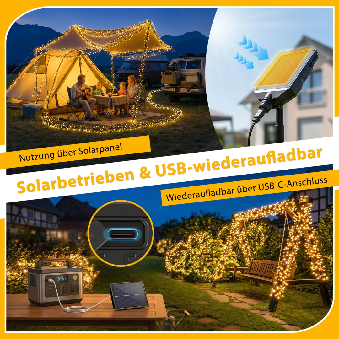 Solar Cluster Lichterkette Außen 768 LEDs, 8,6 m (5,6 m Licht + 3 m Kabel) – Bild 7