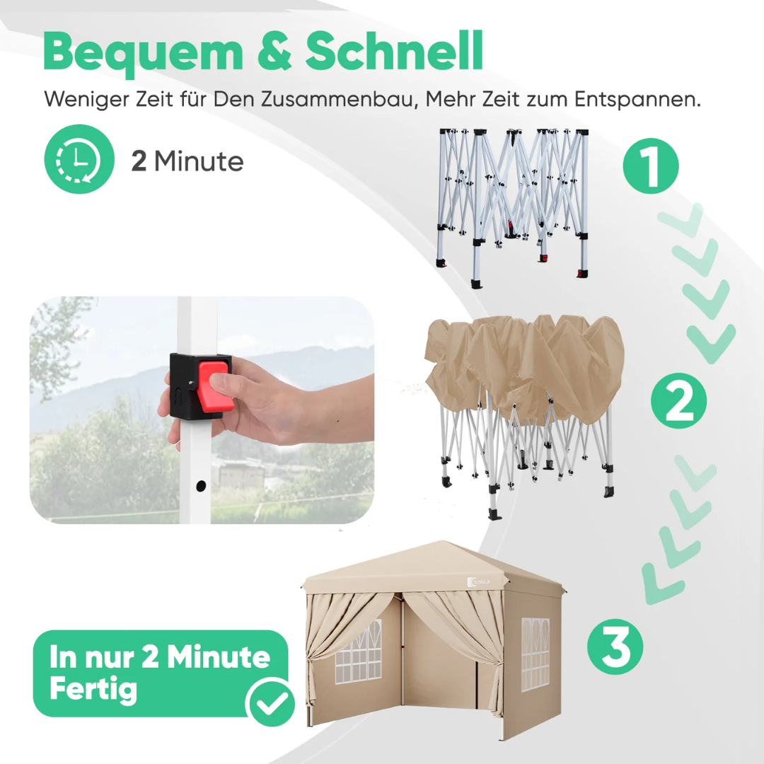 Sunula Faltpavillon 3×3 m – Wasserdicht, Stabil & Winterfest, Pavillon mit 4 Seitenwänden, Höhenverstellbar 250–260 cm – Bild 3