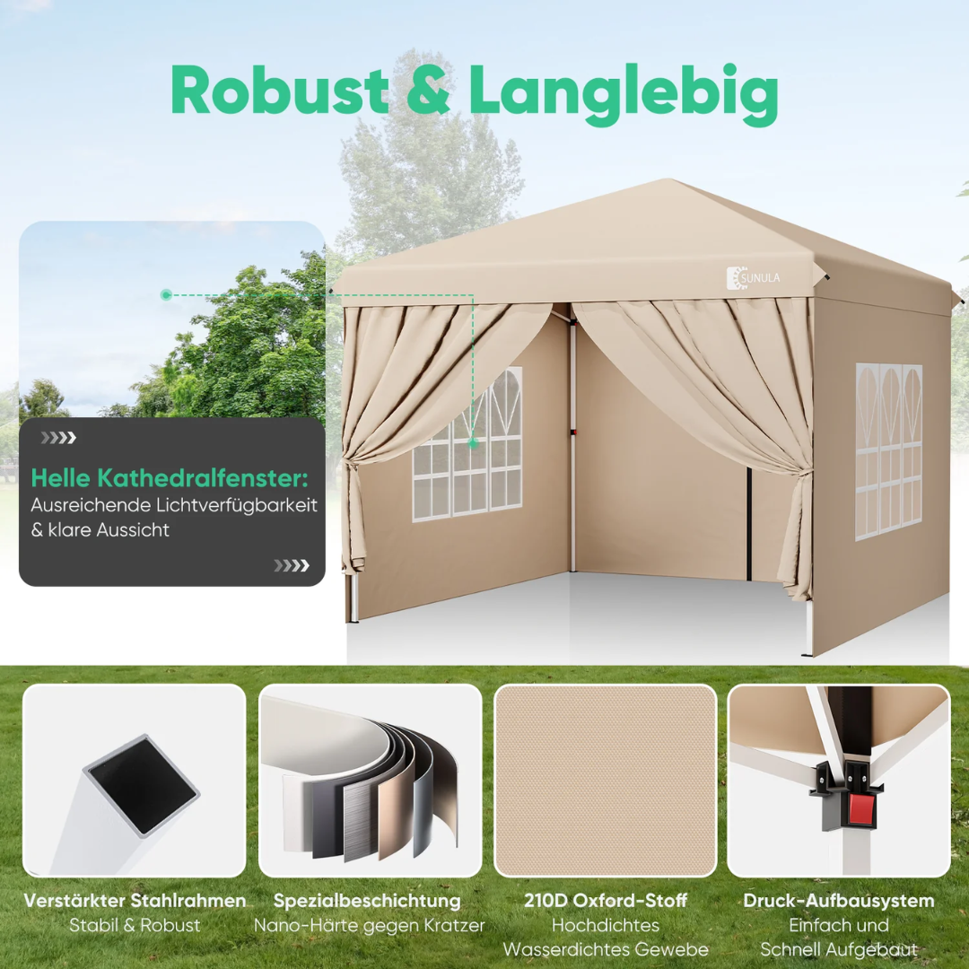 Sunula Faltpavillon 3×3 m – Wasserdicht, Stabil & Winterfest, Pavillon mit 4 Seitenwänden, Höhenverstellbar 250–260 cm – Bild 4