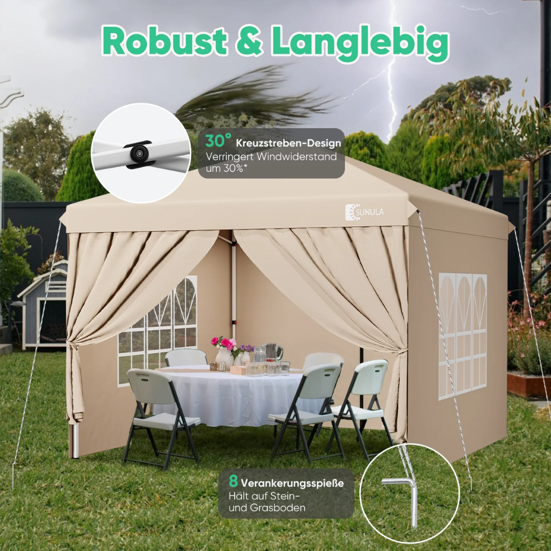 Sunula Faltpavillon 3×3 m – Wasserdicht, Stabil & Winterfest, Pavillon mit 4 Seitenwänden, Höhenverstellbar 250–260 cm – Bild 6