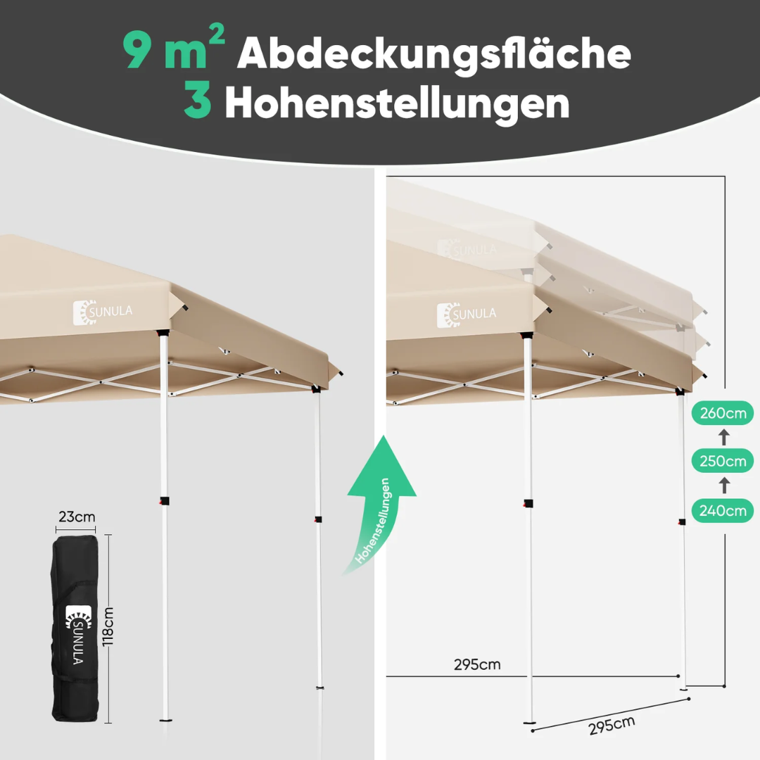 Sunula Faltpavillon 3×3 m – Wasserdicht, Stabil & Winterfest, Pavillon mit 4 Seitenwänden, Höhenverstellbar 250–260 cm – Bild 7