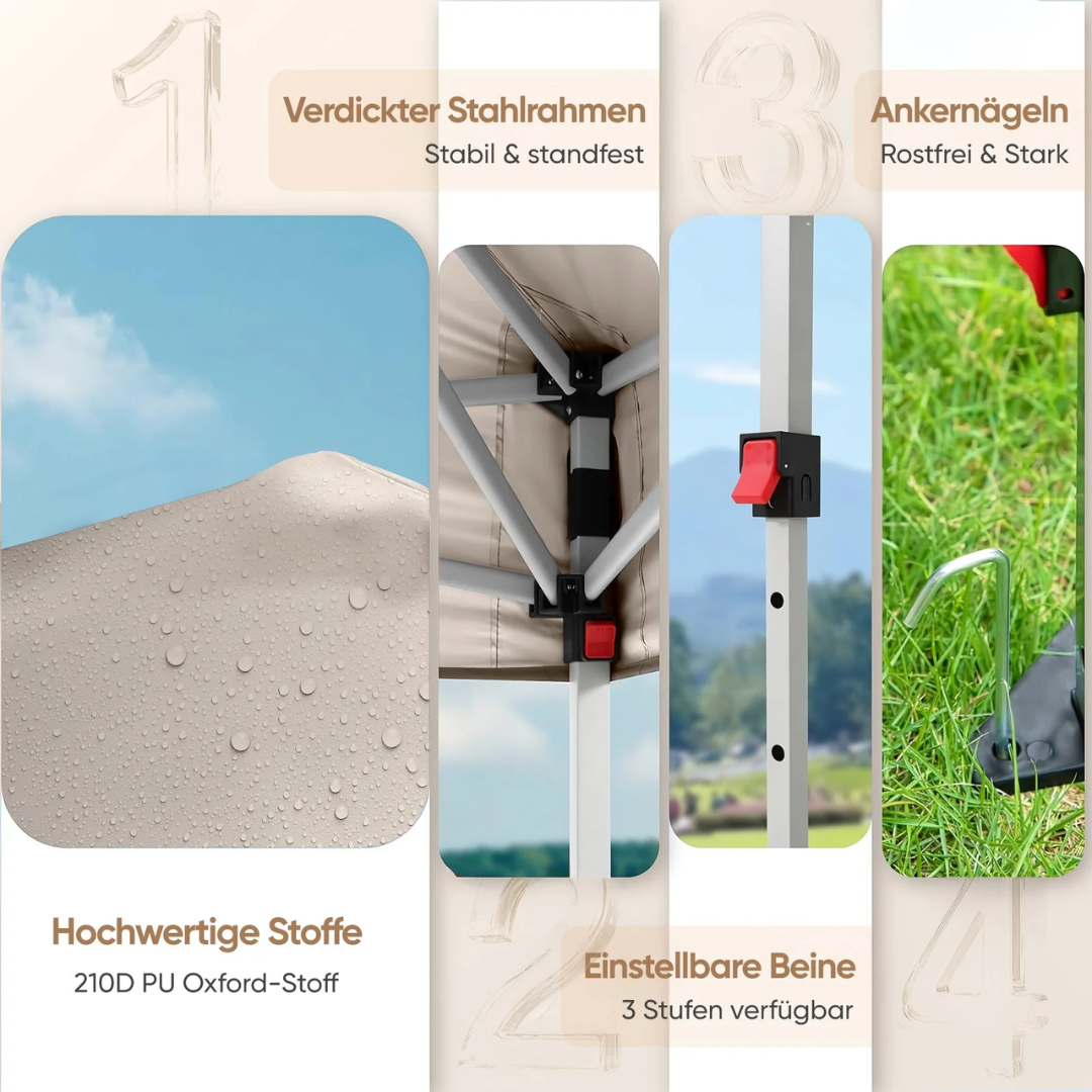 Sunula Pavillon 3x3m Wasserdicht & Stabil – Faltpavillon mit Verdickten Rohren – Bild 6